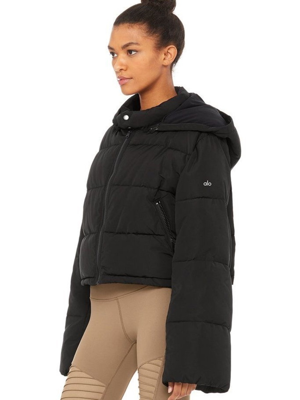 Alo Introspective Cropped Puffer Jacket Black Size Small - Picture 2 of 9